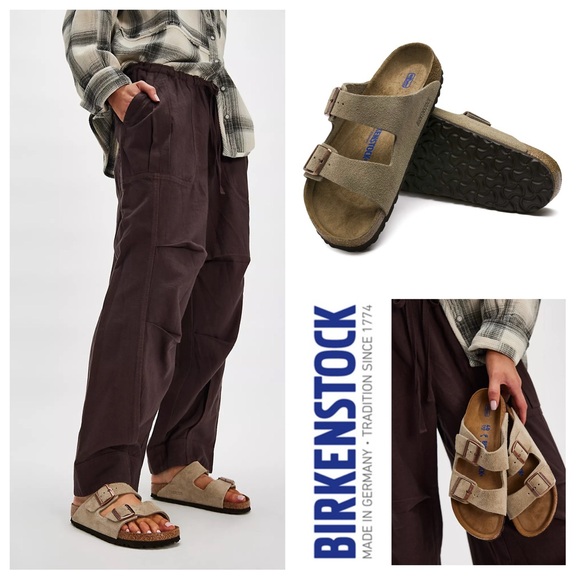 NWT Birkenstock Arizona Soft Footbed Suede Sandals in Taupe - Picture 1 of 15